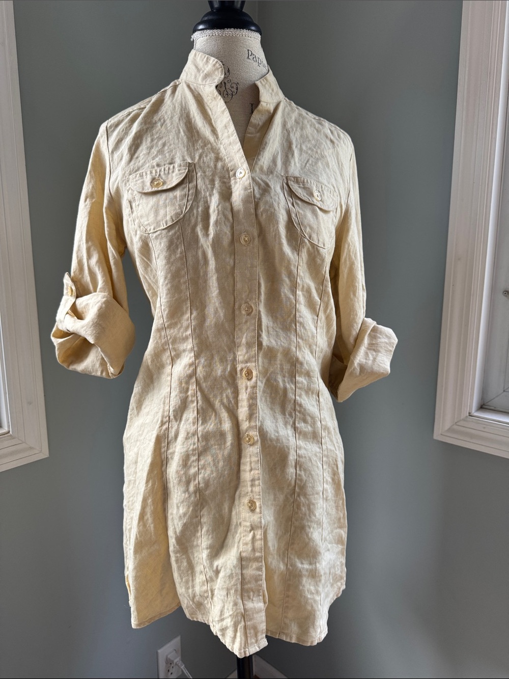 Carole Little vintage 90’s ivory light yellow linen tailored tunic M